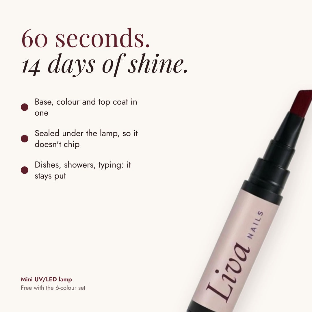 Liva gel neglelak pen 25 Bordeaux, 60 sekunder og 14 dages glans